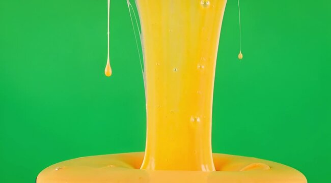 Thick Orange Liquid Pouring and Dripping on Green Screen Background