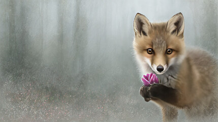 Fototapeta premium Fox with Toy in Snowy Forest