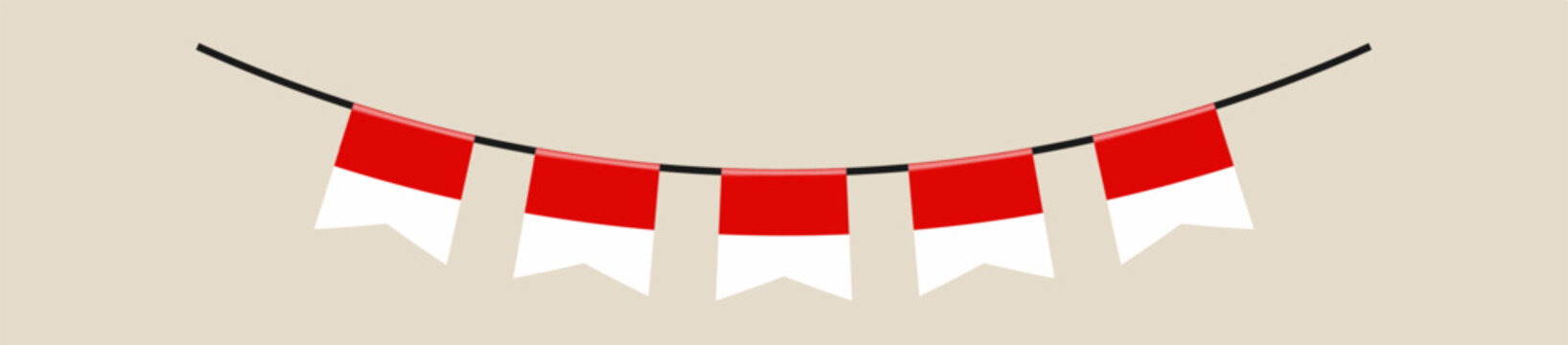 Red and white Indonesian flag bunting banner hanging in a garland for the patriotic August 17th Independence Day celebration.