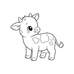 Fototapeta premium Standing Baby Cow Coloring Page Black and White Line Art Farm Calf Side View Cartoon for Children