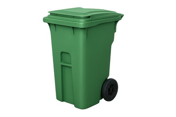 Green plastic wheelie bin on transparent background