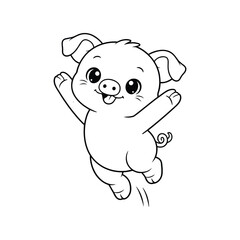 Obraz premium Jumping Piglet Coloring Page Black and White Line Art Cute Baby Pig Cartoon for Children Printable