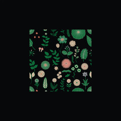 floral ornament on black background photo bundle.