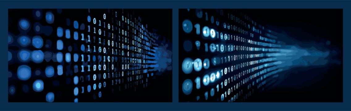 Binary code screen. Digital data matrix technology hacker cyber background, futuristic abstract stream flow network cloud software program development security vector illustration