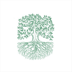 Green Tree with Detailed Root System Illustration vector image free download.
