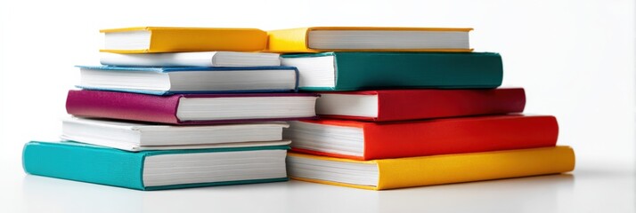 Colorful stack of books on white background
