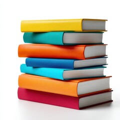 Colorful stack of six books on white background for inspiring reading