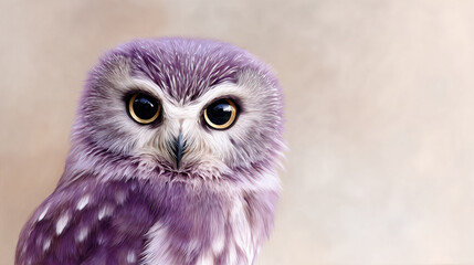 Fototapeta premium Close-up of a purple and white owl with intense gaze