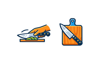 Cutting vegetables with a knife on a chopping board while preparing food in a kitchen environment during daytime