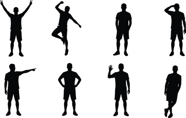 Obraz premium Silhouette, human, gesture, pose, body language, standing, dancing, waving, pointing, confident, expressive, isolated, black, white, posture, movement, emotion, communication, abstract, vector