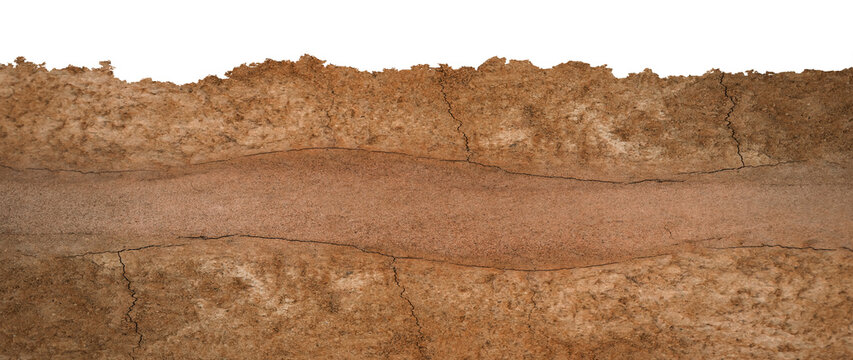 earthen wall layer and texture, Soil layer cross section found rock isolated on transparent background, Form of soil layers, Texture layers of earth surface, png