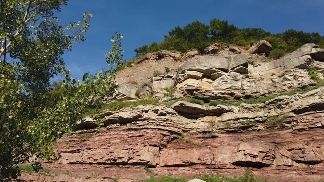 The sediment layers along the Niagara Gorge and Niagara River, on the New York side near Lewiston.
