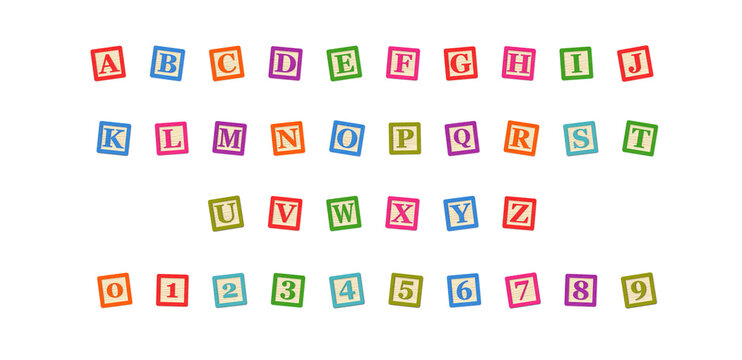 Colorful Wooden Block Alphabet and Numbers PNG Transparent