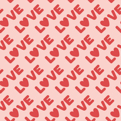 Love with heart seamless vector pattern on pink background