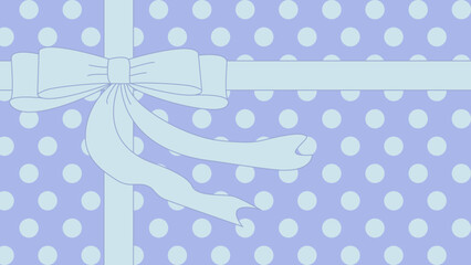 A blue background with a bow. A pilka dot blue gift box with a bow backdrop with copy space.