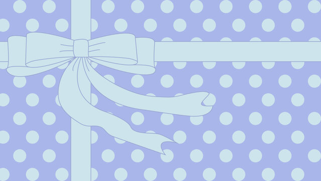 A blue background with a bow. A pilka dot blue gift box with a bow backdrop with copy space.