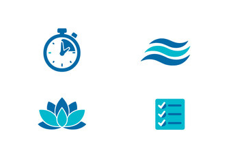 Fototapeta premium Symbols represent time, water flow, a lotus flower, and a checklist in a simple design suitable for various themes and uses