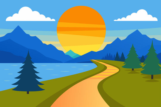landscape captures a paved pathway wind