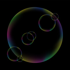 Shiny 3D soap bubbles with transparent blue light spheres float like liquid cells in an abstract colorful water space design for a modern wallpaper illustration