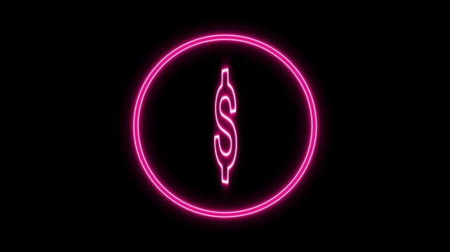 Glowing neon Doller icon blue circle animation and black background. Neon dollar currency icon rotation animation. Glowing Neon Doller icon motion in colorful. Dollar motion, money, exchange. 