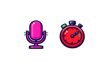 Bright Pink Microphone and Red Stopwatch Icons for Recording and Timing Functions