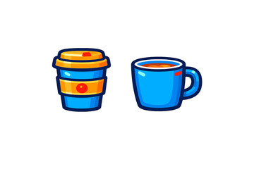 Brightly colored ceramic coffee mug and disposable takeaway cup set