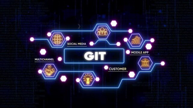 G I T Concept with Neon Circuit Board and for Social Media, Mobile App, Customer, and Multichannel Marketing