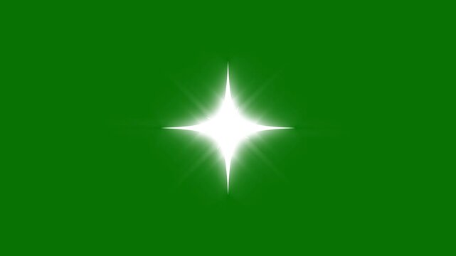 Twinkle star glitter sparkle shine animation in 4K, white glowing doodle cartoon stars with magic dust trails, flat vector retro style, seamless loop overlay for festive and magical on green screen