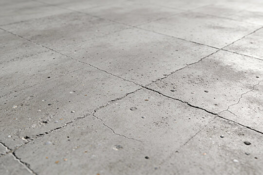 Close-up of cracked concrete surface with visible texture and small stones. This urban background shows worn cement details and rough lines, ideal for construction or industrial concepts.