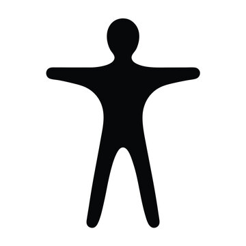 Black silhouette of person with arms outstretched, standing against white background