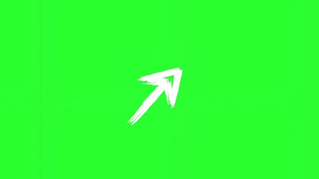 White brush-stroke arrow pointing diagonally downwards on a green screen backgroundWhite brush-stroke arrow pointing diagonally downwards on a green screen background