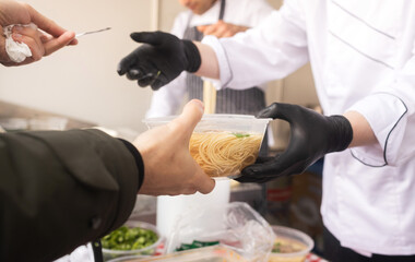 Traditional Chinese noodles at the fair. Lunar New Year parade, Asian community. Festive atmosphere, cultural diversity. Ideal for travel, culture, festival promotion and editorial design