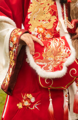 Traditional Chinese clothing at the fair. Lunar New Year parade, Asian community. Festive atmosphere, cultural diversity. Ideal for travel, culture, festival promotion and editorial design