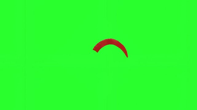 Hand-drawn red arrow animation pointing up and growing on a green screen background