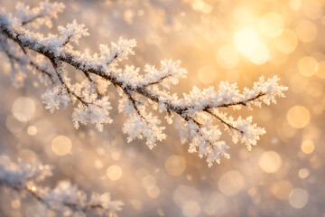 Naklejka premium Sparkling Ice Crystals: Winter Branch with Frost and Sunlight