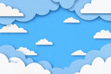 Fototapeta premium Clouds in blue sky with paper cut style and bright background showing a playful scene of light clouds