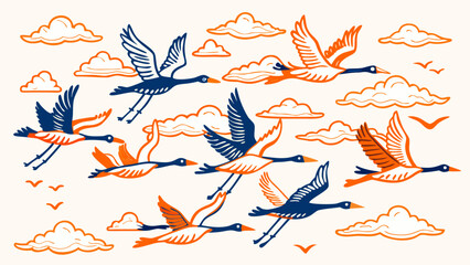 Obraz premium Vector illustration of flying birds in the sky, freedom and nature concept