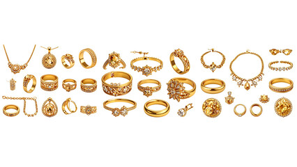 Luxury Gold Jewelry Collection, Isolated on Transparent Background PNG
