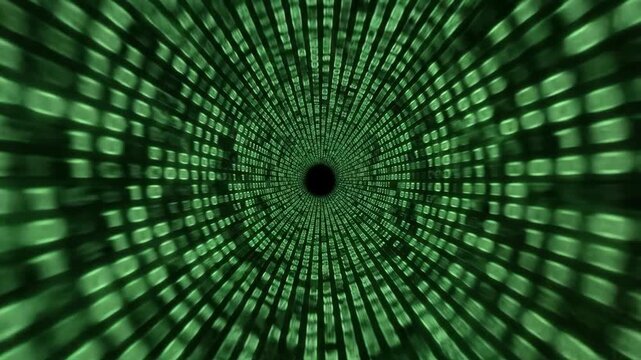 Green digital tunnel abstract data stream cyberspace movement technology concept animation background