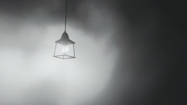 Illuminating lamp in minimalist industrial style creating light and shadow patterns on a blurred gradient background, representing ideas, mystery, hope, and new beginnings