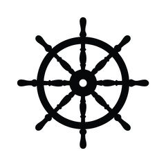 Obraz premium Black and white ship wheel with eight spokes isolated on white background
