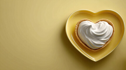 Heart-Shaped Dessert with Whipped Cream on Yellow Plate
