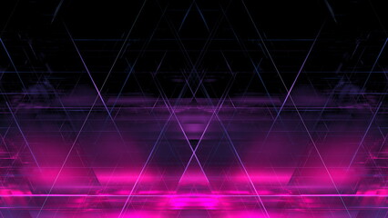 Bright colors and lines form a digital design on a dark background. patterns create a sense of depth and movement, as if exploring a virtual space. 3d render