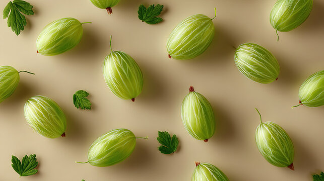 Fresh Green Fruits with Leaves on a Textured Background