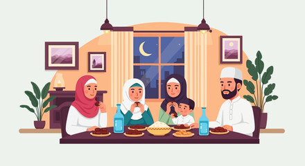Fototapeta premium Family Gathering for Ramadan Meal Together.