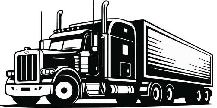 truck long haul sleeper cab flatbed trailer line art vector