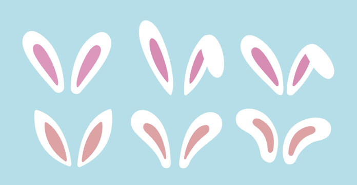 Rabbit ears cartoon clipart collection.
Cute bunny ear flat vector clipart set.
Easter bunny ears flat illustration. svg.