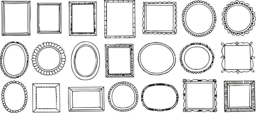 frame border outline sketch doodle vector illustration clipart set