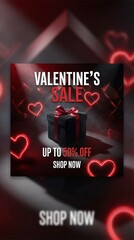 Valentine&rsquo;s Day Sale Banner with Glowing Gift Box and Up to 50 Percent Discount