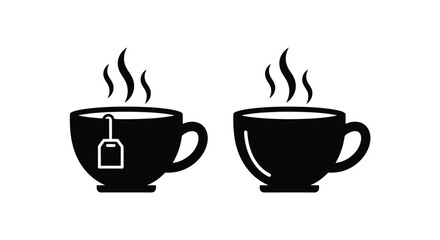 Fototapeta premium Two steaming cups of tea depicted in a stark black silhouette